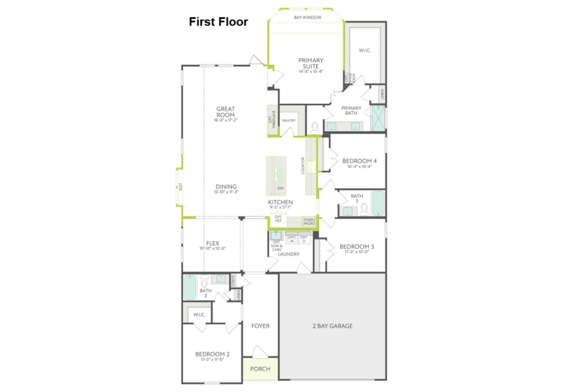 The image is a floor plan of a first-floor layout, featuring various rooms and spaces, including a garage, bedrooms, a kitchen, and a living room.