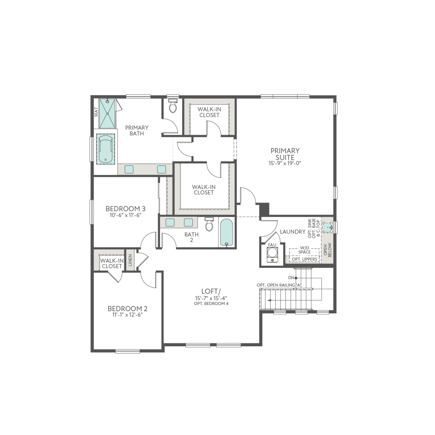 The image is a floor plan of a residential property, displaying the layout and dimensions of the various rooms, including a primary suite, two bedrooms, a loft, and other functional spaces such as a laundry room.