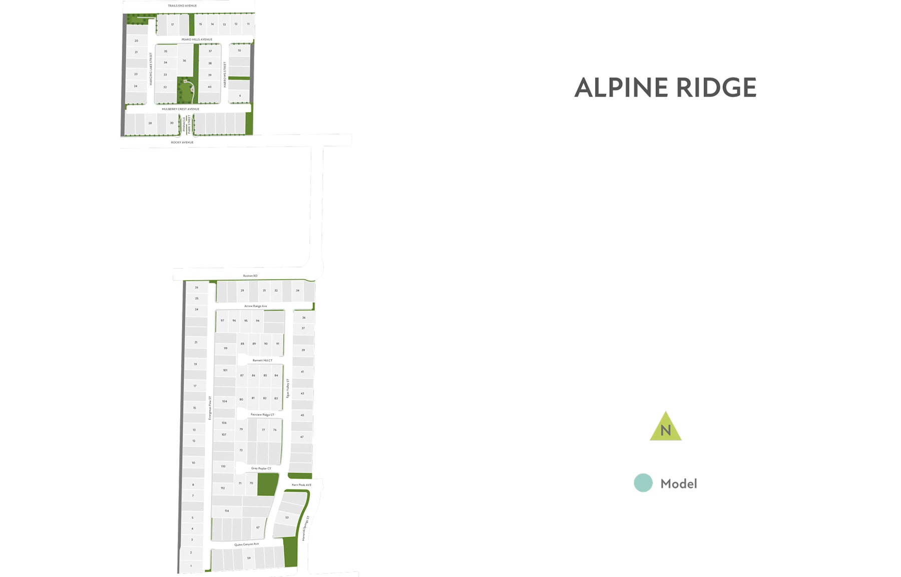The image appears to be a floor plan or layout of a residential development called "Alpine Ridge". It includes a map-like diagram with various labeled sections, including a hotel symbol.