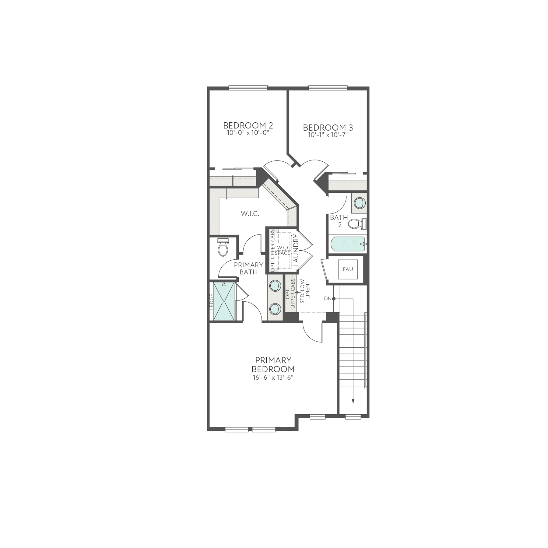 The image is a floor plan of a residential property, featuring a primary bedroom, two additional bedrooms, a bathroom, and a living area.