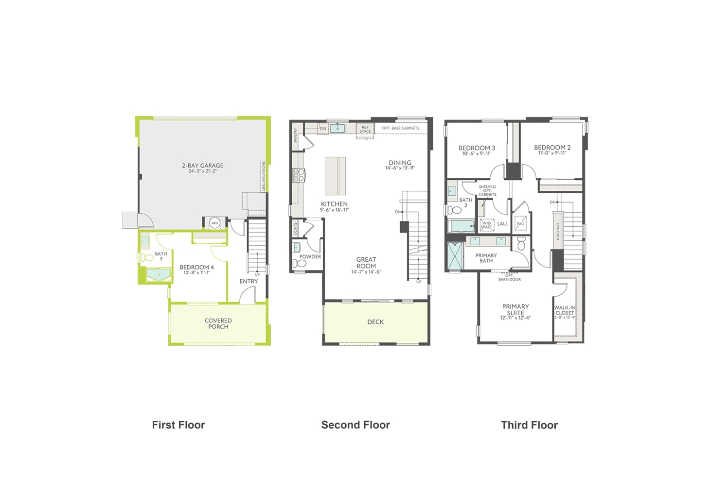 This image appears to be a floor plan or layout of a multi-story residential building, showing the first, second, and third floors. The plan includes various rooms, spaces, and dimensions, providing a detailed overview of the building's interior design and structure.