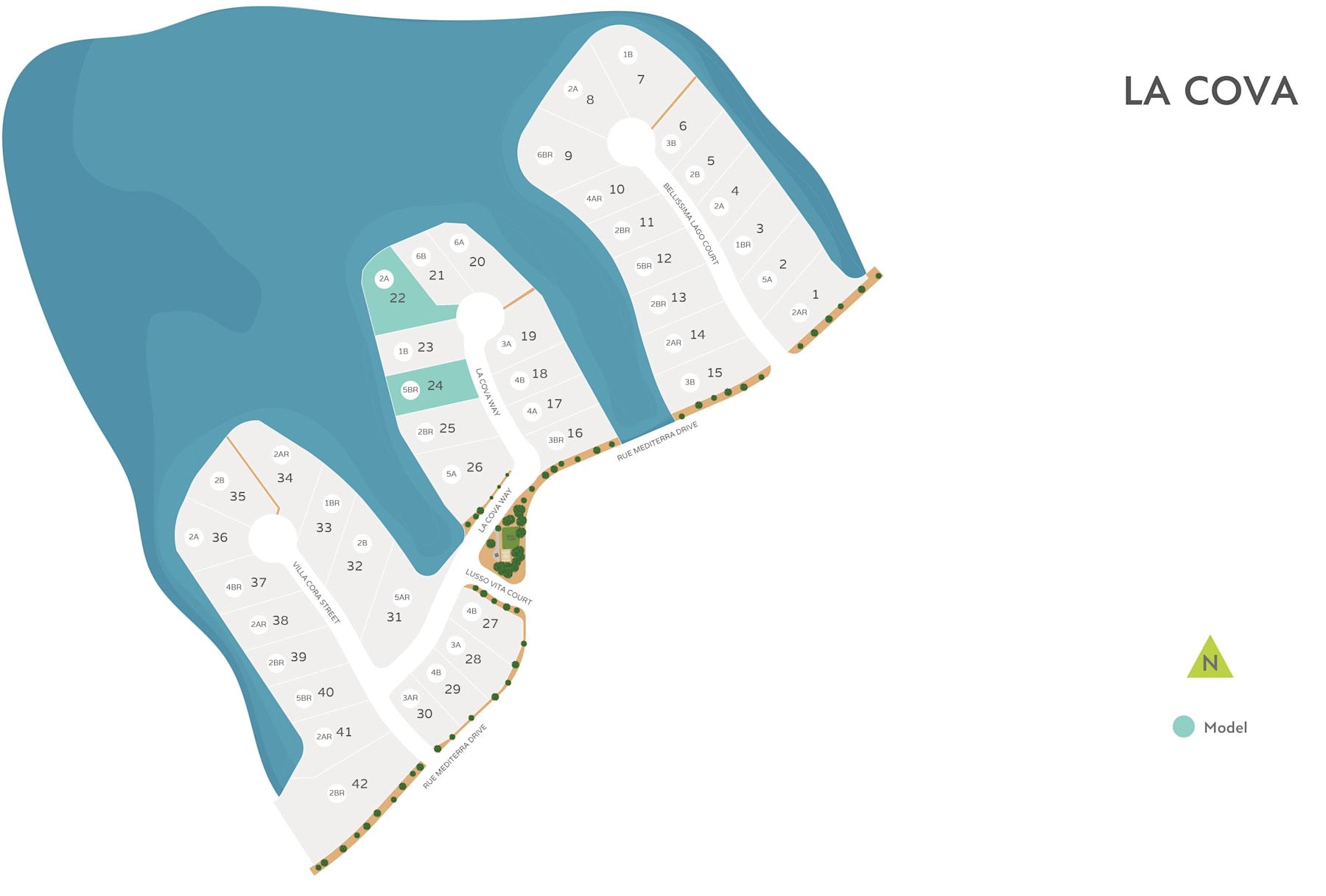 The image depicts a map of an area called "La Cova", showing a coastline with various landmarks and trails marked on it.