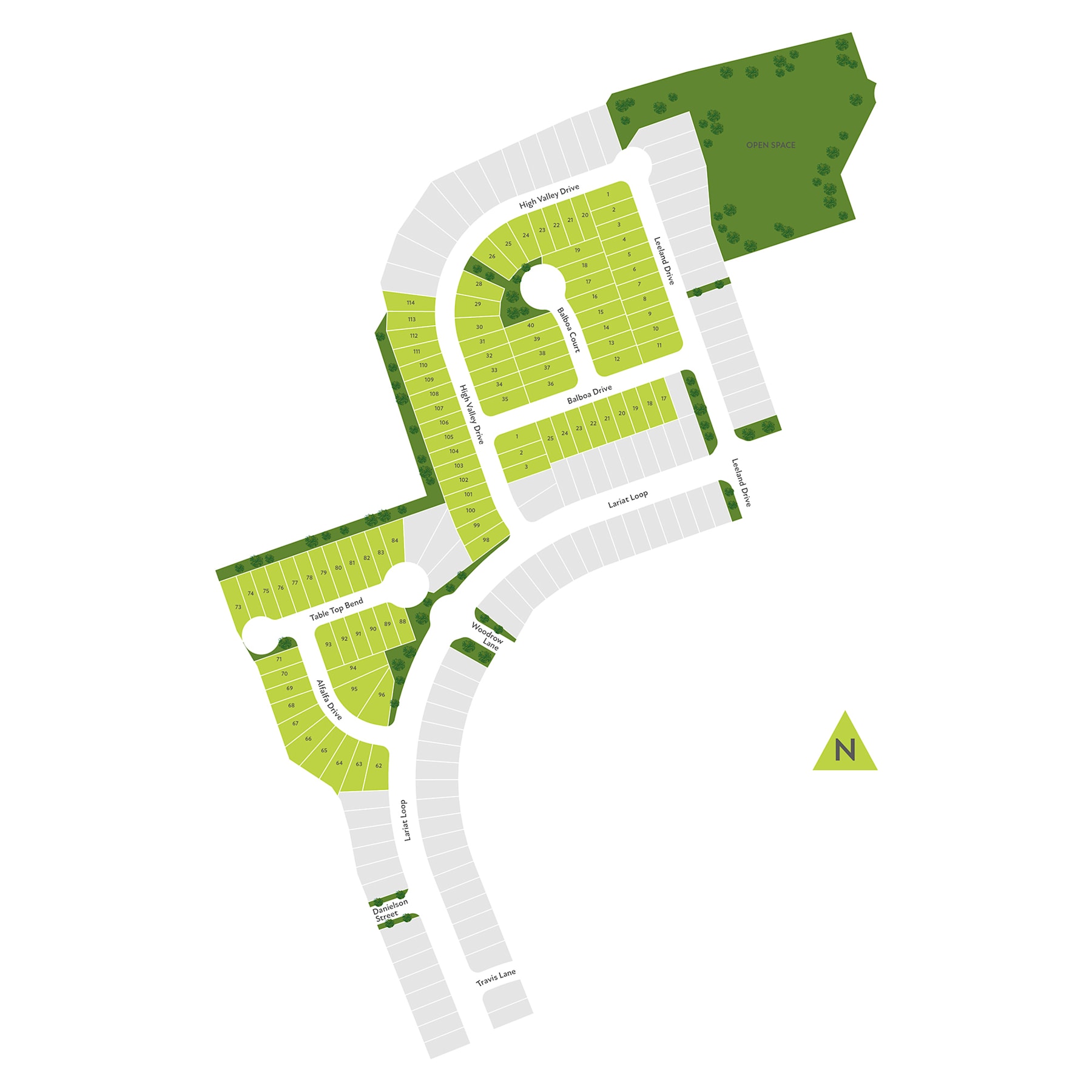 A detailed site plan or layout of a residential or commercial development, featuring a network of roads, buildings, and green spaces.