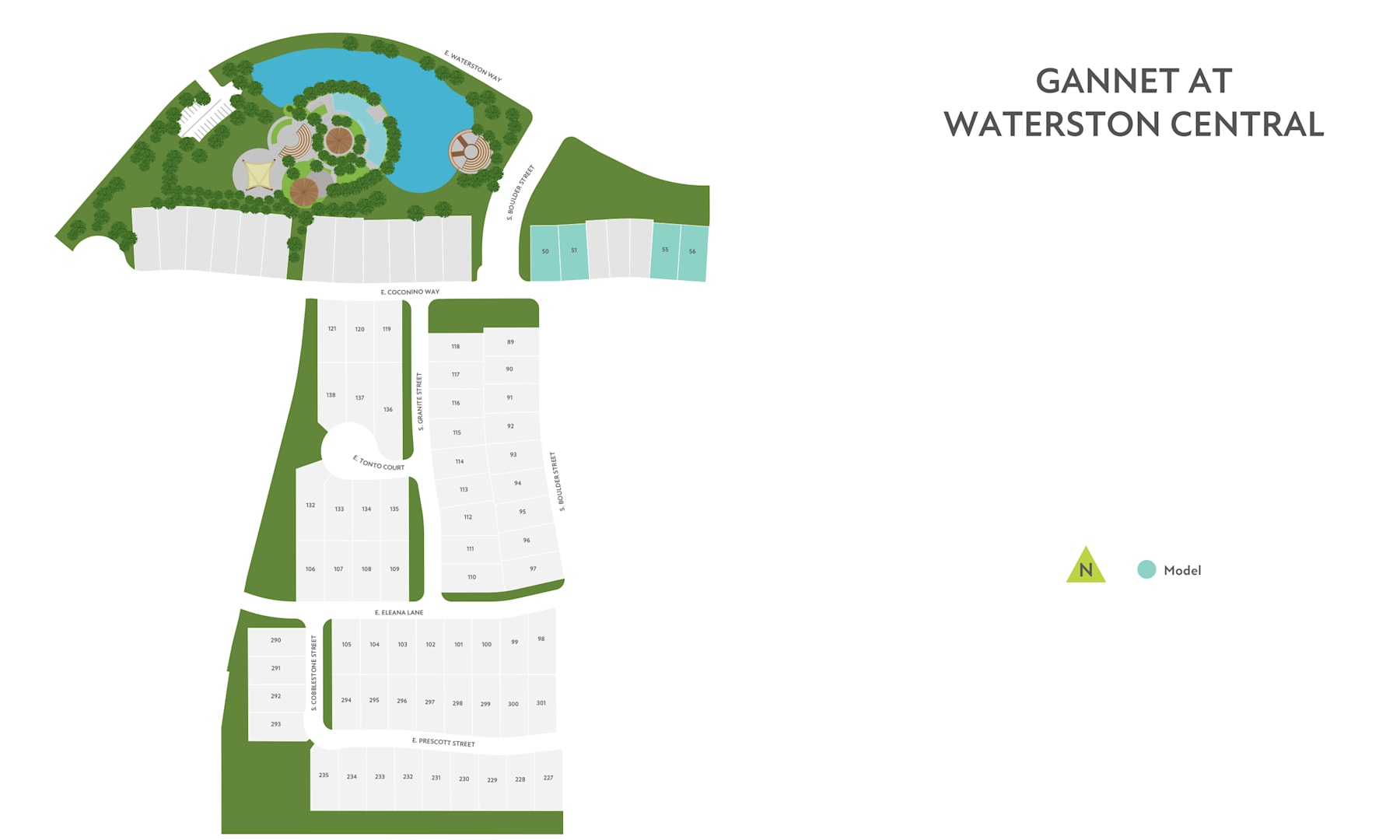 The image depicts a map or diagram of Gannet at Waterston Central, featuring a stylized landscape with buildings, trees, and other elements.