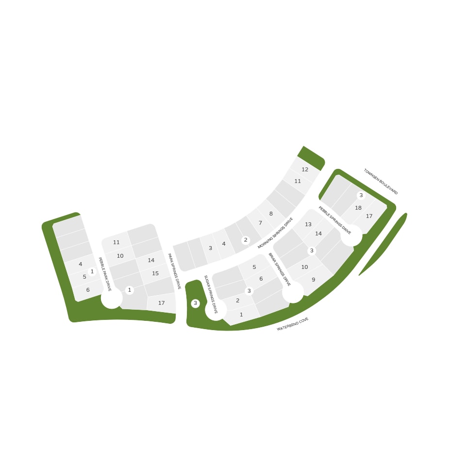 A map-like diagram with numbered sections and green areas, suggesting a layout or plan for a residential or commercial development.