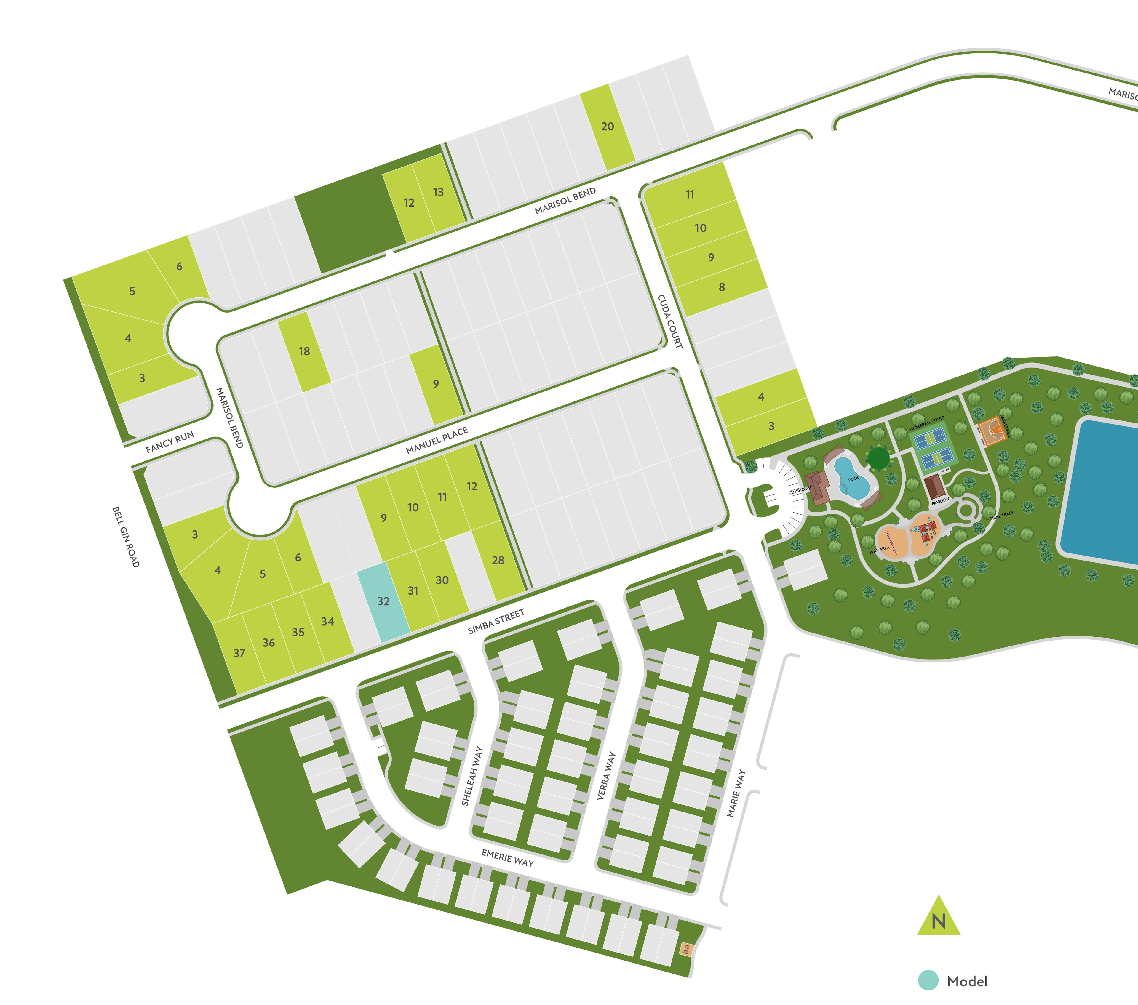 A detailed site plan or layout of a residential or commercial development, featuring a grid of buildings, roads, and green spaces.