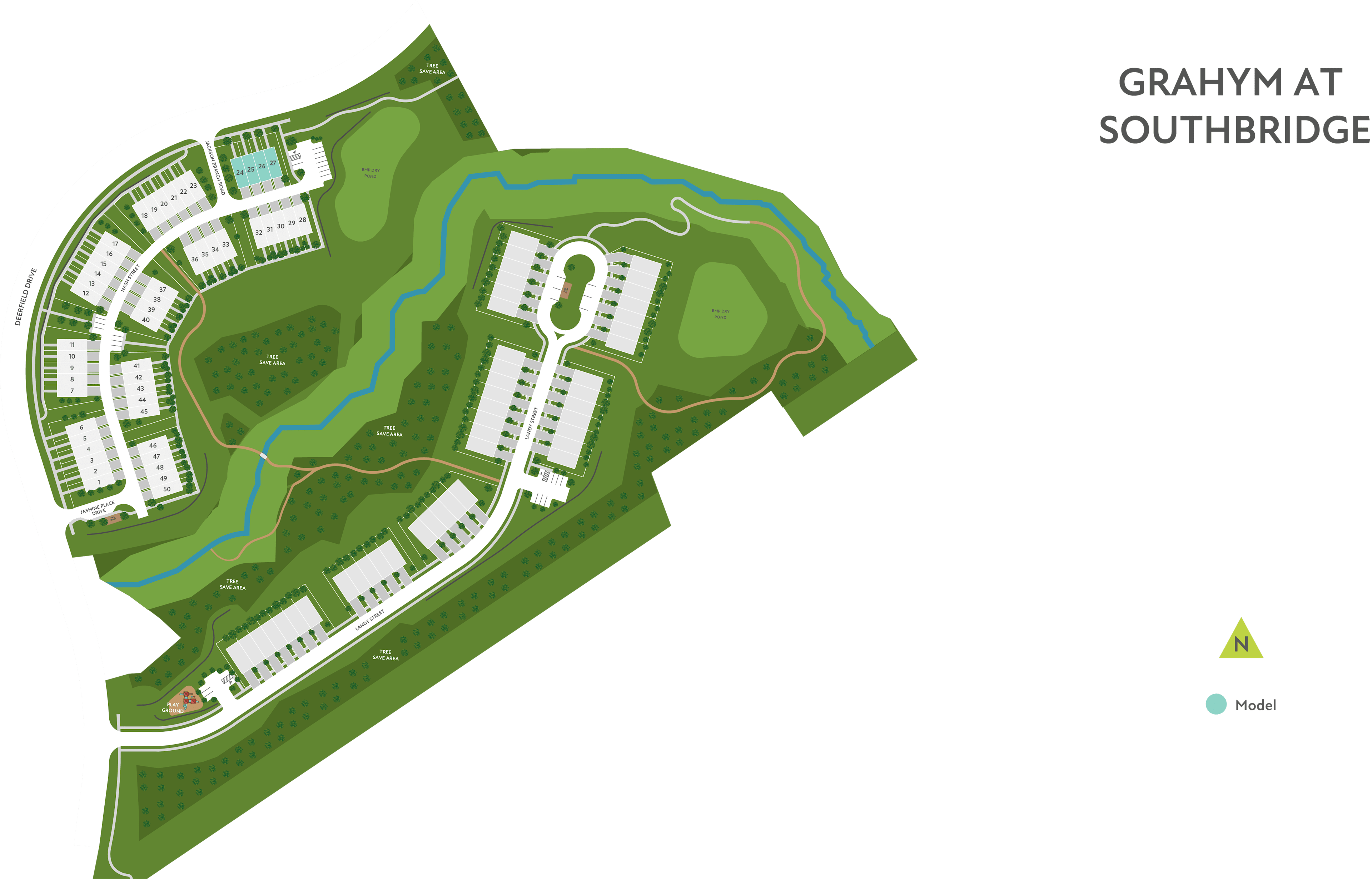 The image is a map of the Grahym at Southbridge area, depicting a layout of buildings, roads, and green spaces.