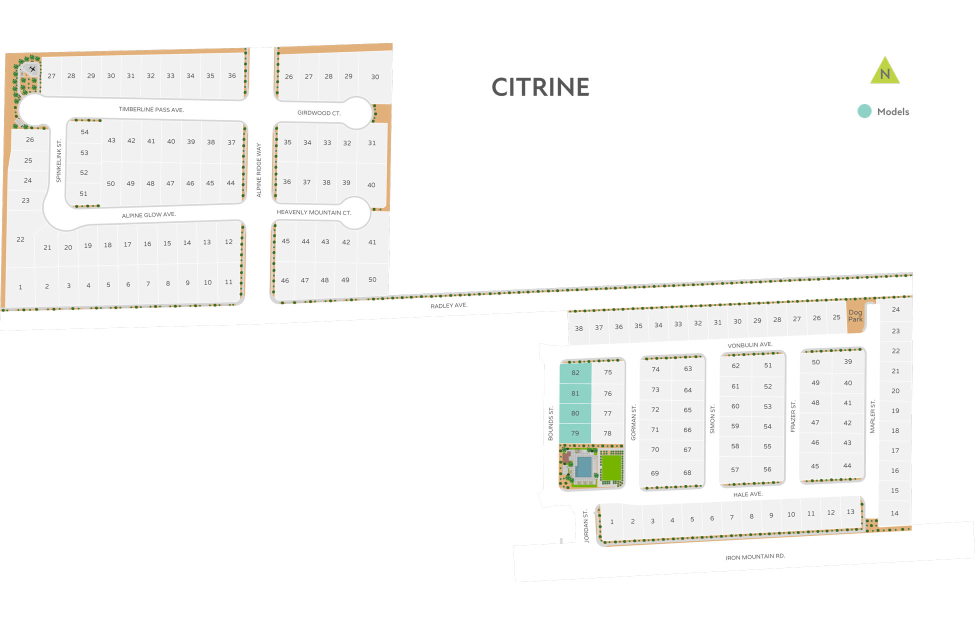 The image appears to be a layout or plan for a residential development called "Citrine". It includes several sections with grid-like patterns, likely representing individual lots or plots of land, along with some green spaces and other features in the background.