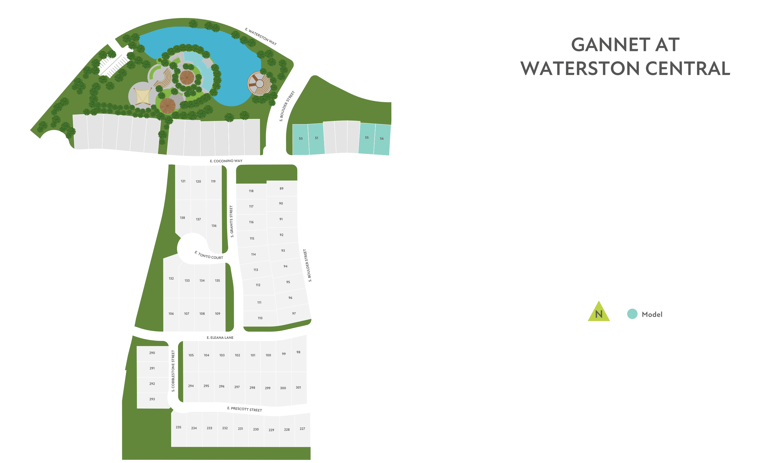The image depicts a map or diagram of Gannet at Waterston Central, featuring a stylized landscape with buildings, trees, and other elements.