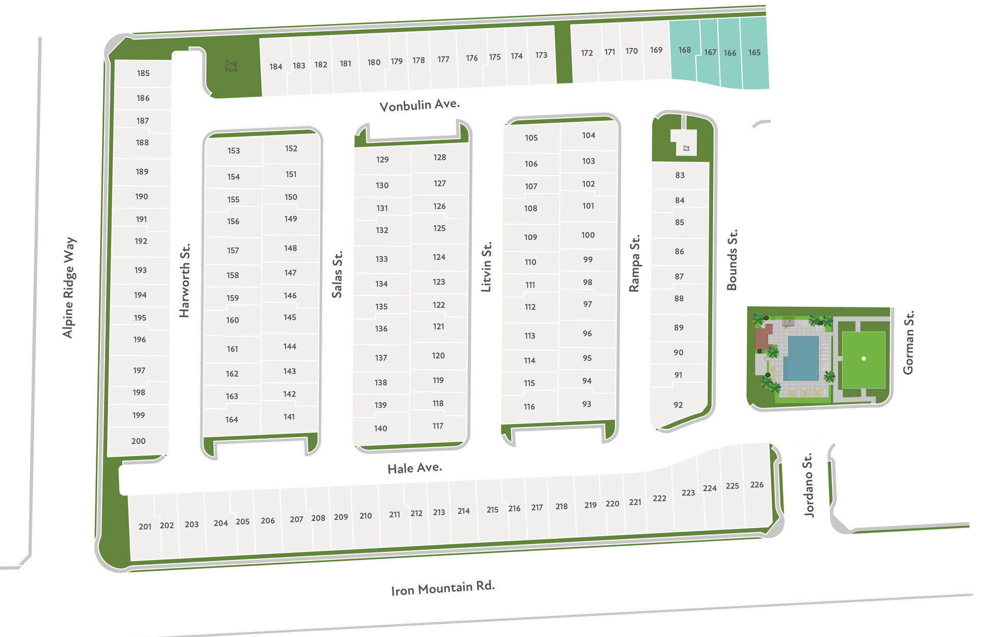 This appears to be a site plan or layout diagram for a residential or commercial development, featuring a grid-like arrangement of numbered lots or parcels, with labels indicating street names and other relevant information.