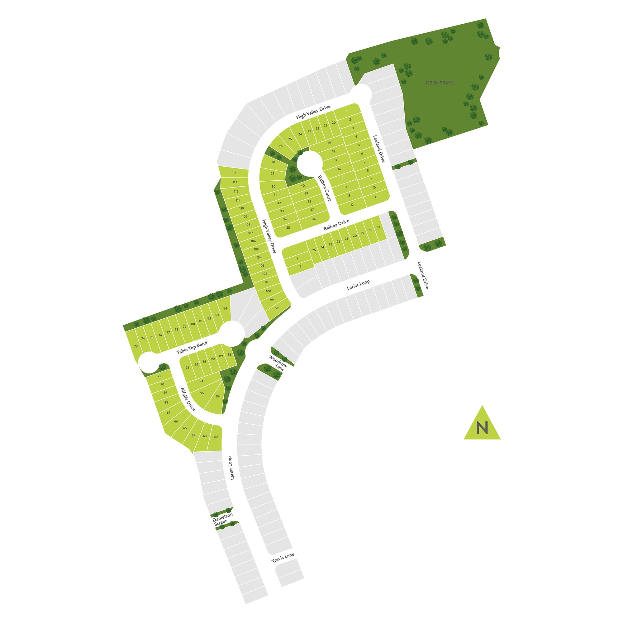 A detailed site plan or layout of a residential or commercial development, featuring a network of roads, buildings, and green spaces.