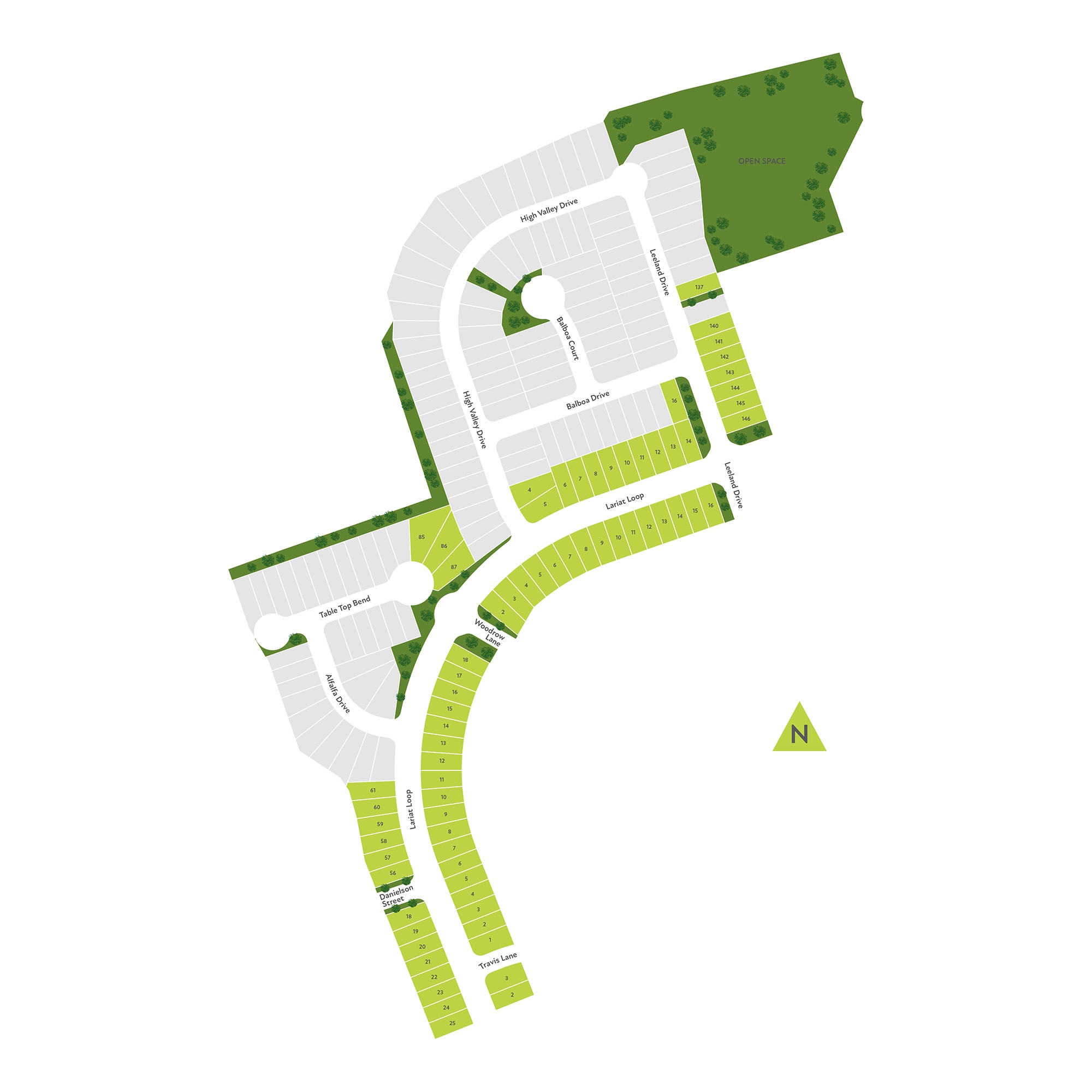 A simplified map or site plan showing a complex of buildings and green spaces, with a winding path or road leading through the area.