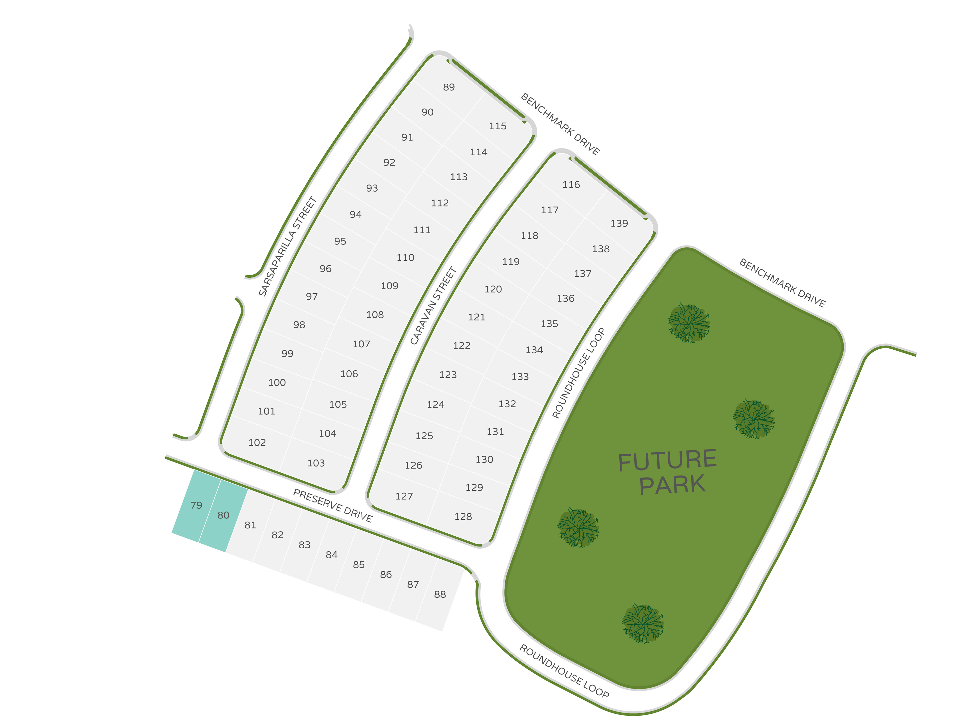 A map displays numbered lots in a residential development in the foreground, with a large green area labeled "FUTURE PARK" in the background.