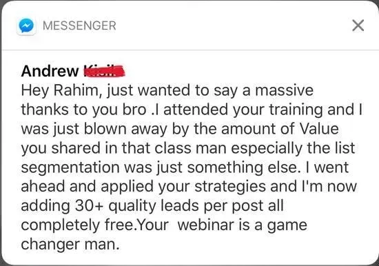 Andrew adding 30 or more leads per post after the training