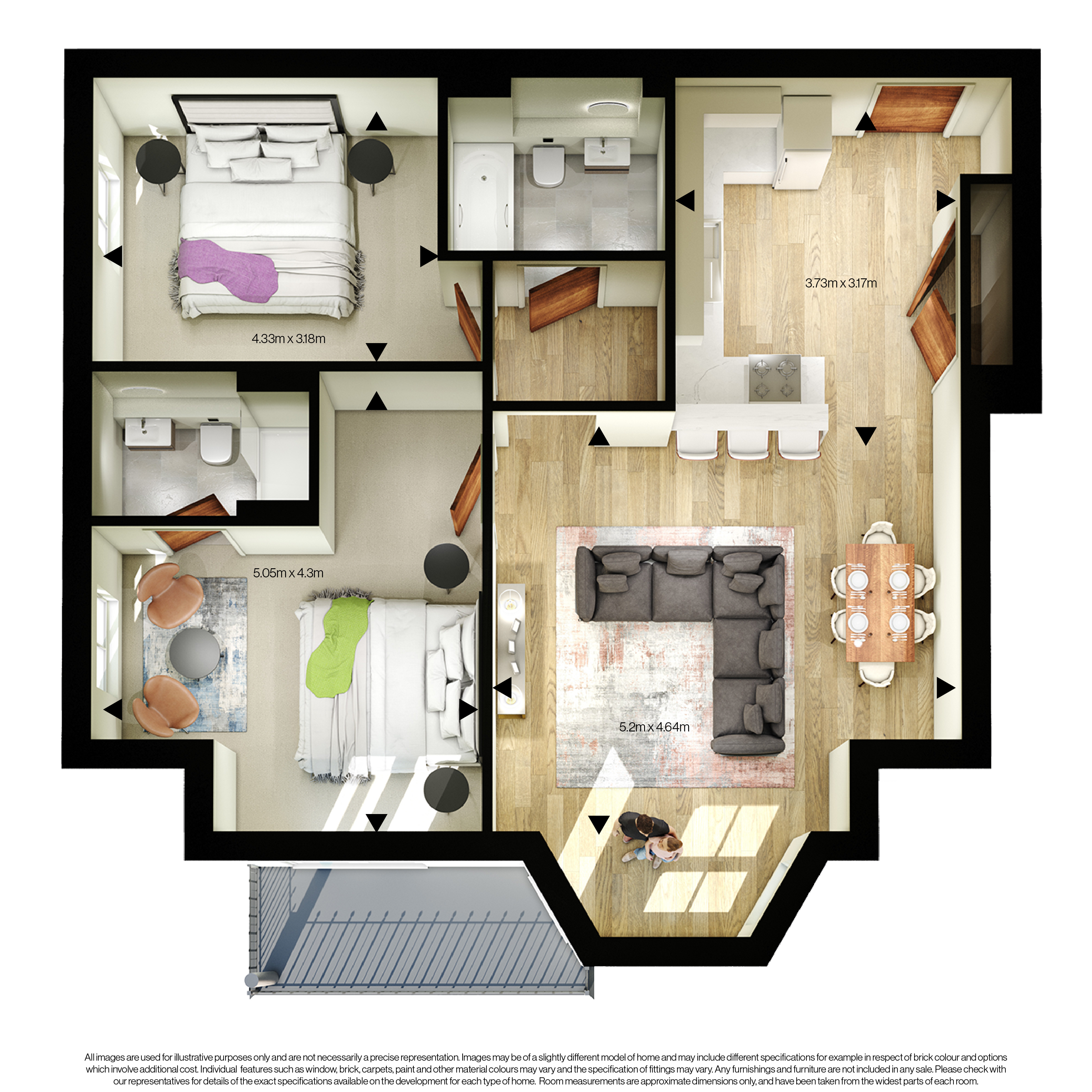 3D floor plan for number 1 Vicarage court