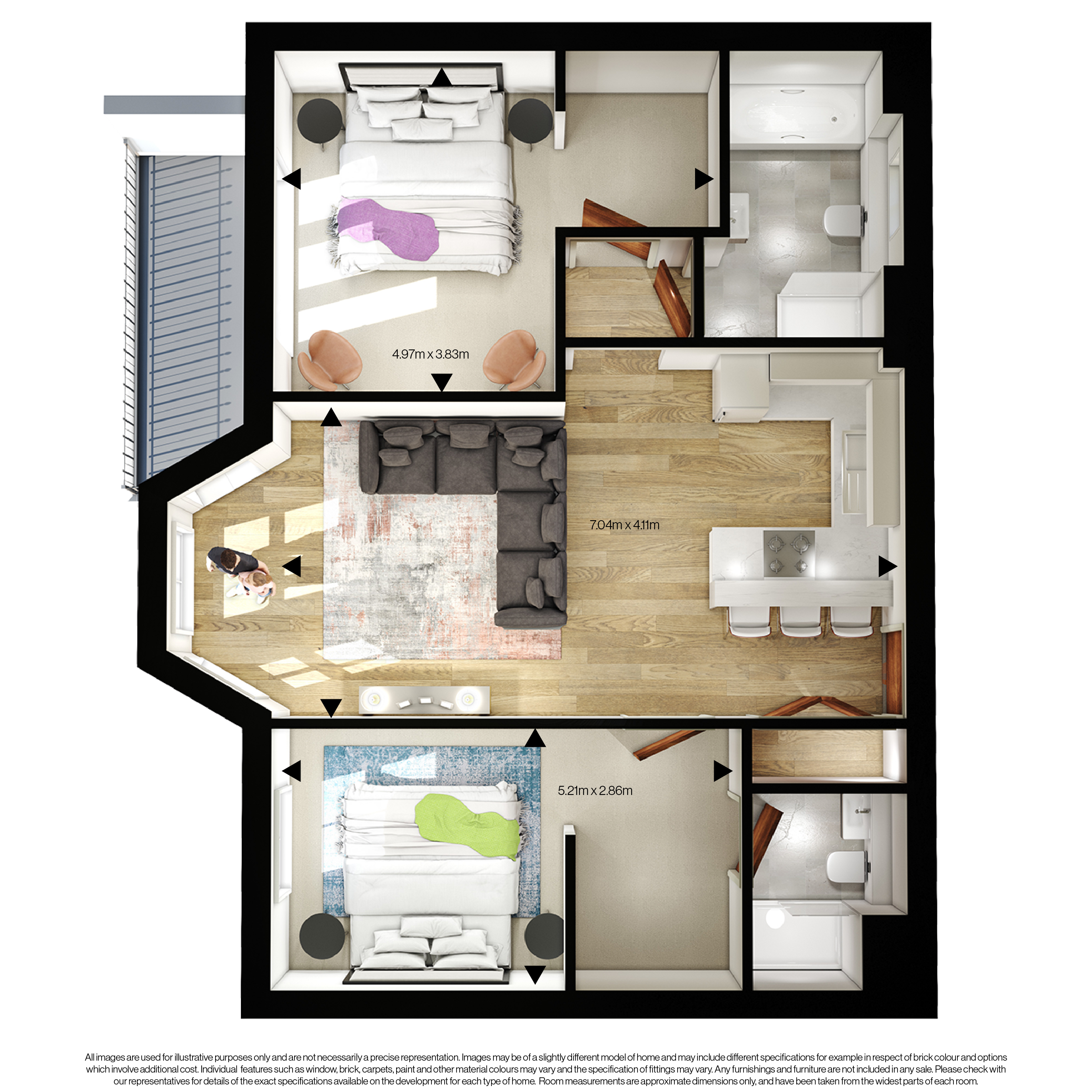 3D floor plan for number 2 and 7 Vicarage court