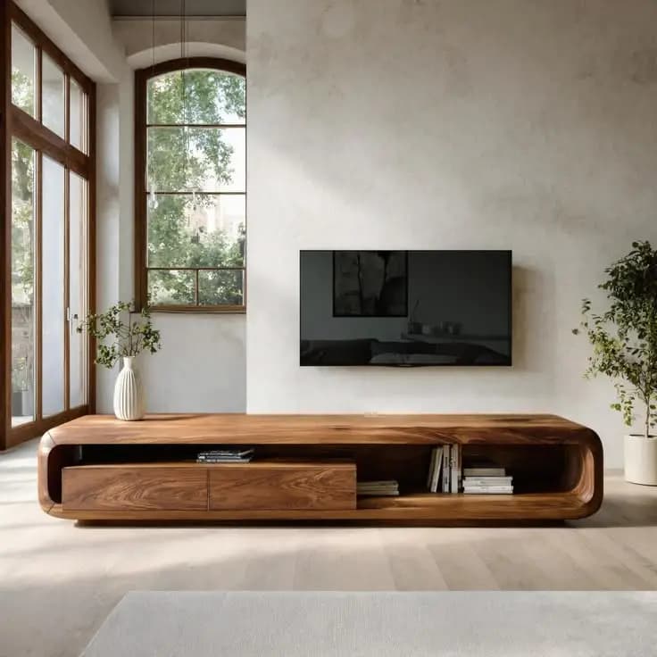 Custom hardwood TV stand made to order in a Kenyan living room