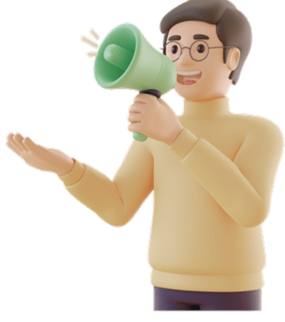 3D illustration of a person holding a megaphone