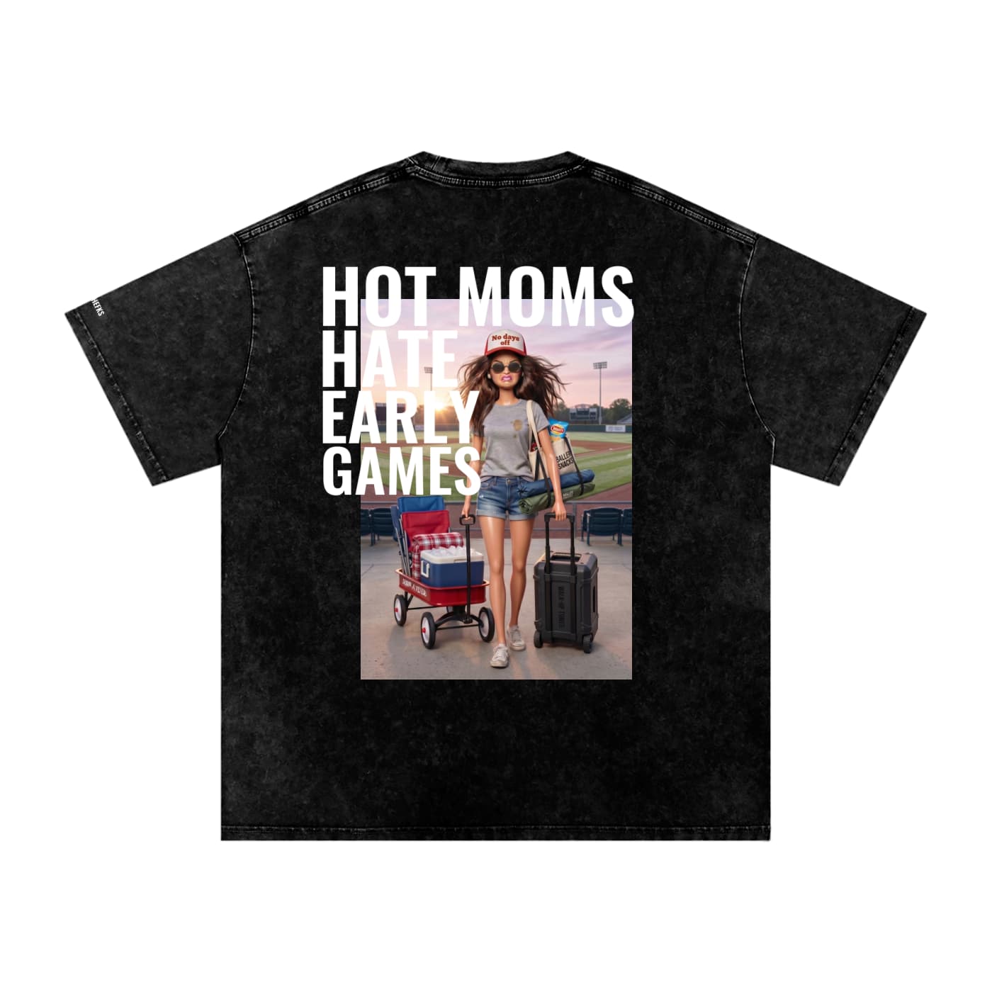 Hot Moms Hate Early Games - Oversized Baseball Tee in Black — view 3 | ALLTHEFKS