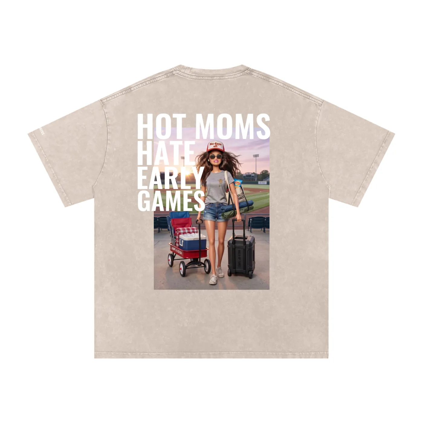 Hot Moms Hate Early Games - Oversized Baseball Tee in Shroom Beige — view 2 | ALLTHEFKS