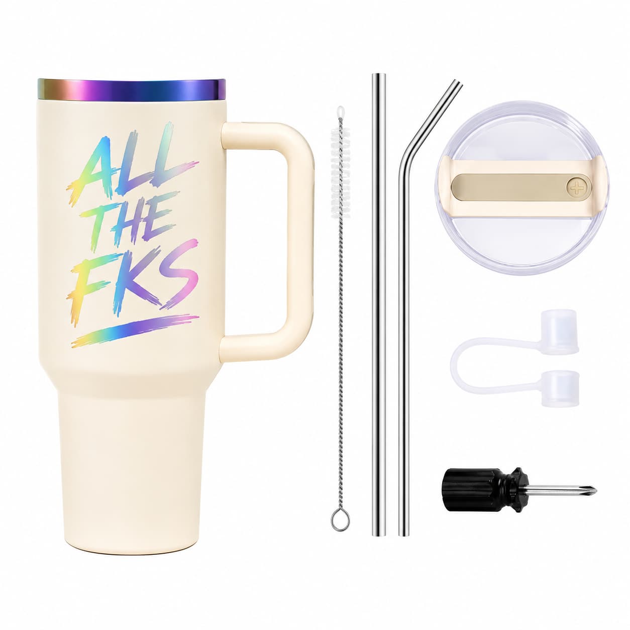 ALLTHEFKS Tumbler in Cream Iridescent - 40oz Drinkware with Handle — view 2 | ALLTHEFKS