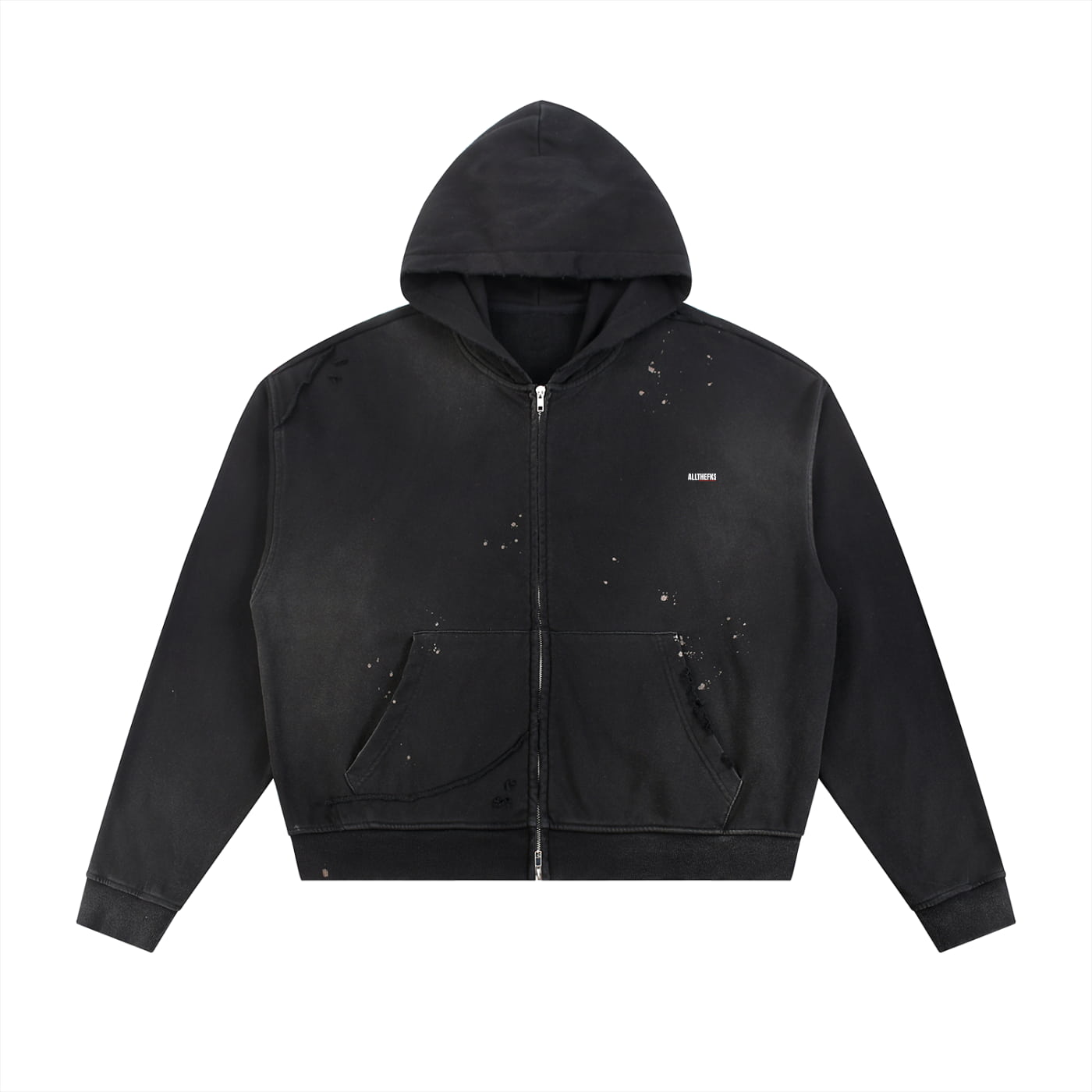 Everything Else Is Just A Game - Baseball Life - Sunfade Distressed Zip Hoodie - Black — view 4 | ALLTHEFKS
