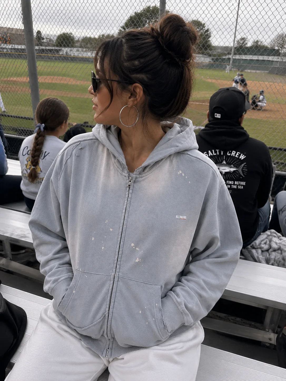 Everything Else Is Just A Game - Baseball Life - Sunfade Distressed Zip Hoodie - Ash Blue — view 2 | ALLTHEFKS