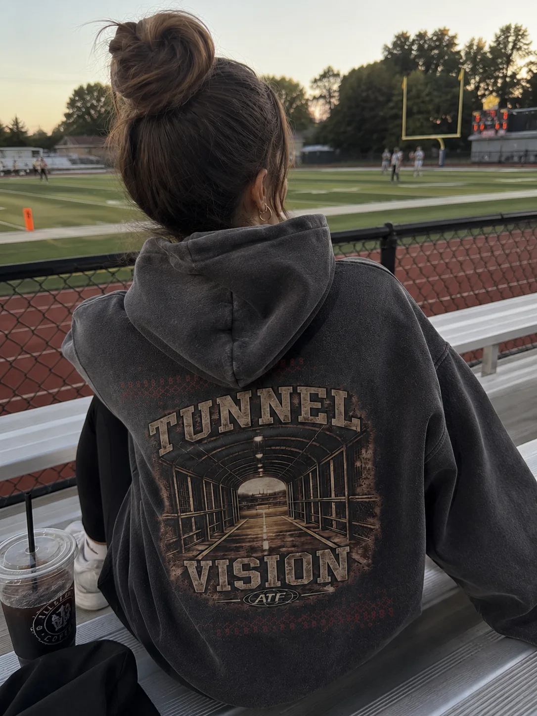 ATF Tunnel Vision Snow Washed Zip Hoodie | Vintage Oversized Unisex Football Streetwear — view 2 | ALLTHEFKS