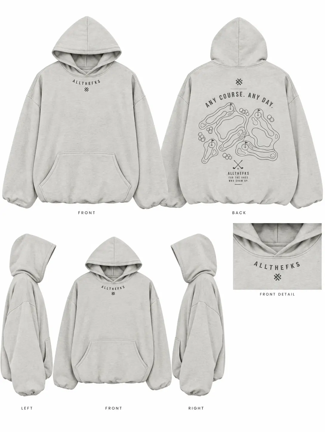 ALLTHEFKS Any Course. Any Day.™ Bubble Hem Hoodie Unisex Golf — view 3 | ALLTHEFKS