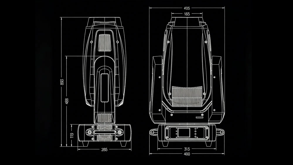 GM-L AROLLA 800 Profile LED Moving Head dimensions scheme