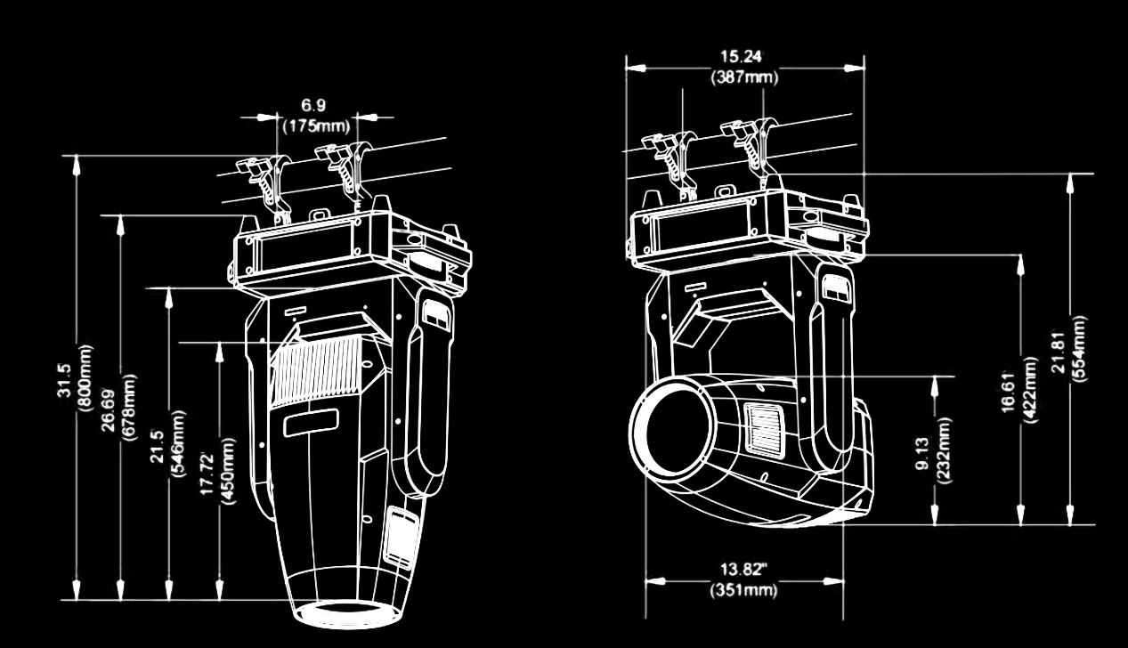 GM-L BSWF 600 Profile LED Moving Head dimensions scheme