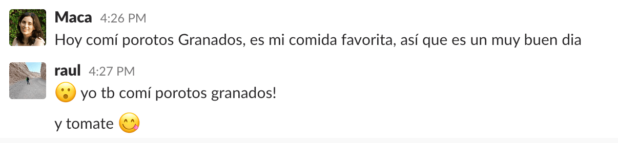 Conversación casual en Slack en #equipochile