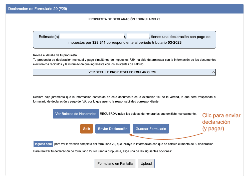 Clic en Enviar Declaración