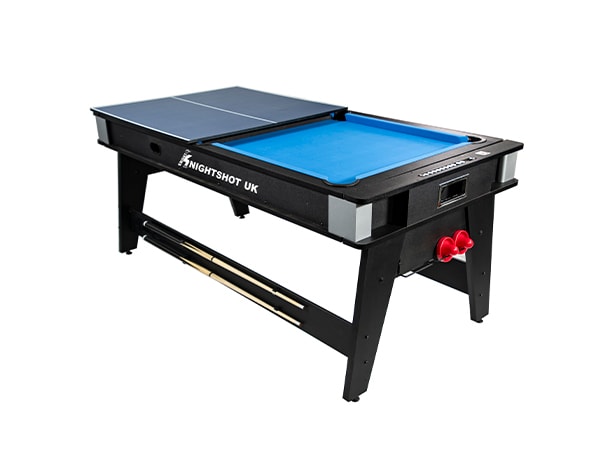 Knight Shot 4-in-1 Game Table 6ft Black (Pool Table w/ Dining TopAir Hockey & Table Tennis)