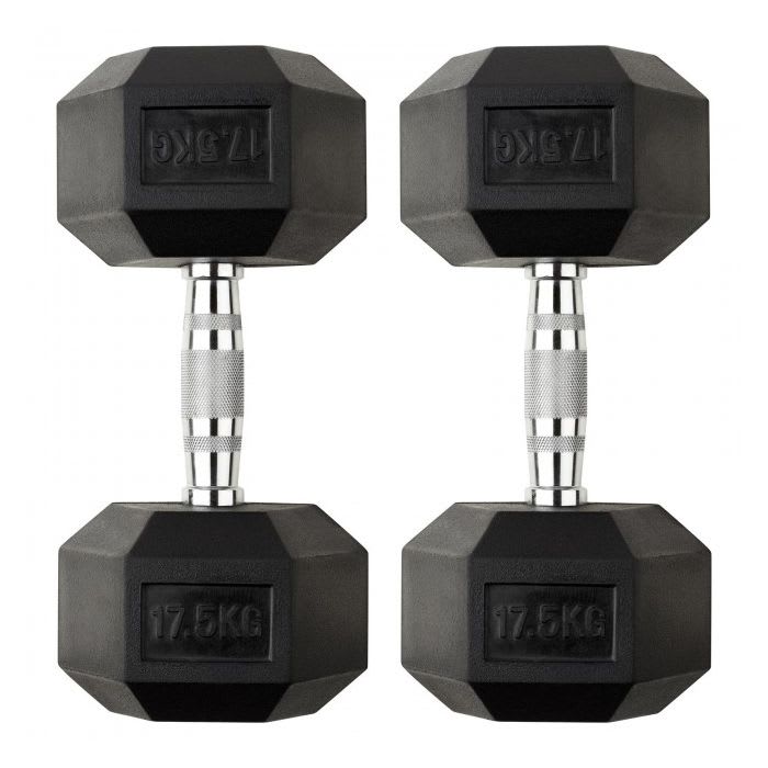 Rubber Hex Dumbbell Black-17.5kg | Pair