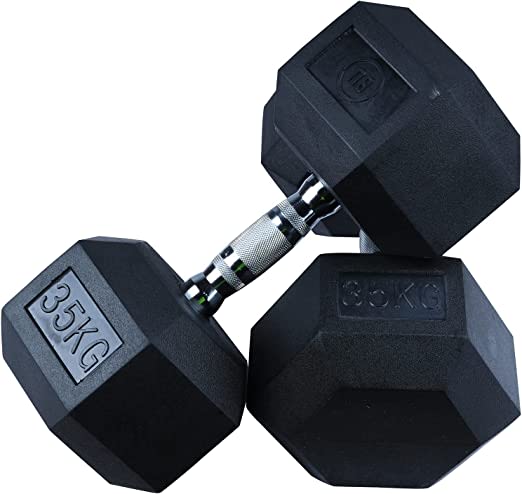 Rubber Hex Dumbbell Black-35kg | Pair