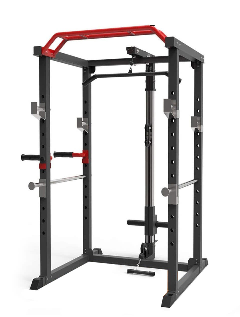 441 Fitness Heavy Duty Squat Rack & Power Cage with Pull Up Bar and Lat Attachment J008 - Grey Color Frame