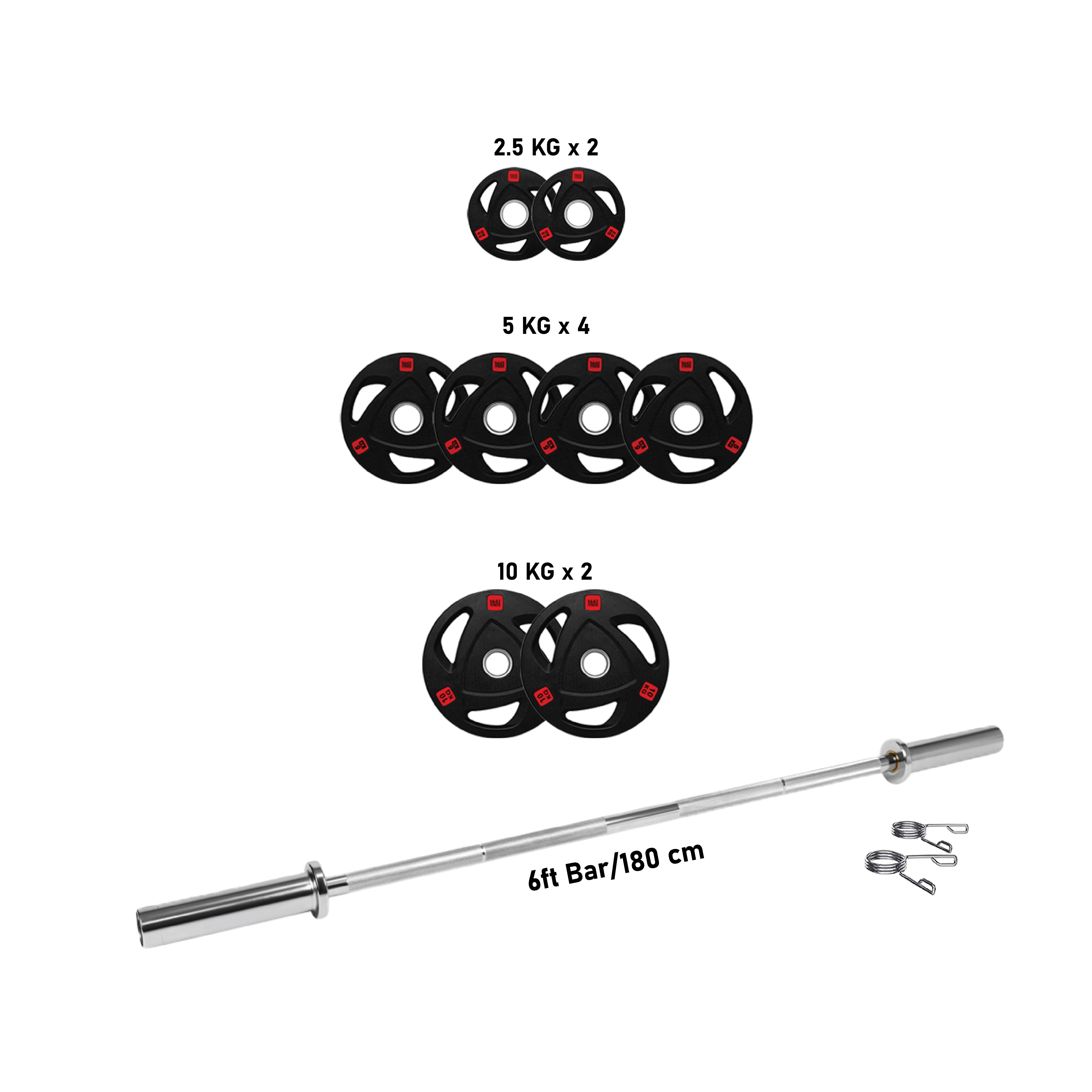 1441 Fitness 6 Ft Olympic Bar With Tri Grip Black Olympic Plates Set | 60 Kg Set