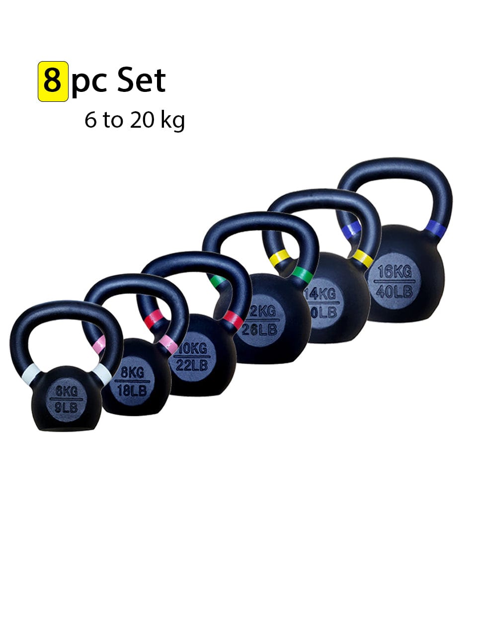 1441 Fitness Powder Coated Kettlebell - 6 Kg To 20 Kg - 8 Pcs Set