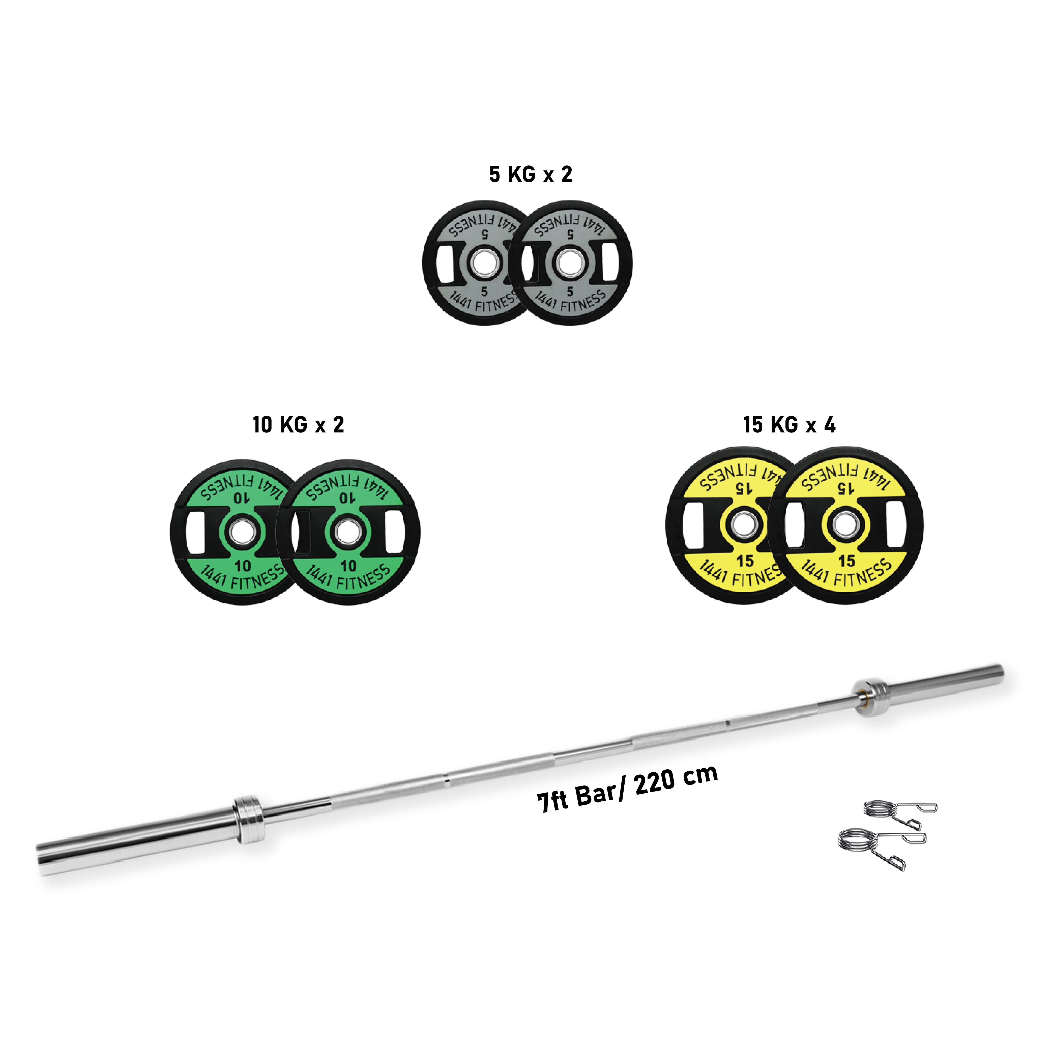 1441 Fitness7 Ft Olympic Barbell With Dual Grip Olympic Plates Set | 80 Kg