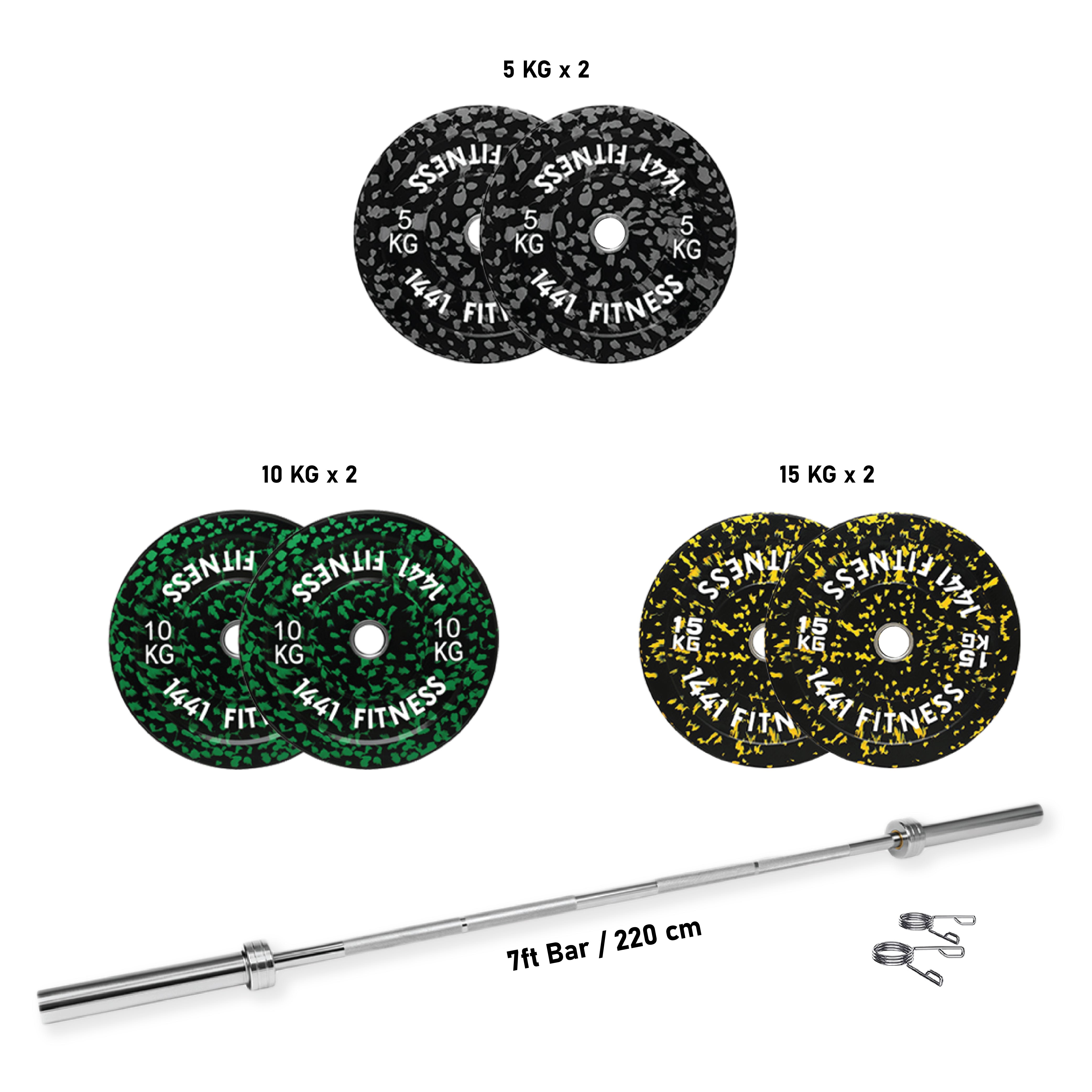 7 Ft Olympic Bar With Camouflage Bumper Plates Set - 80 KG Set | 1441 Fitness