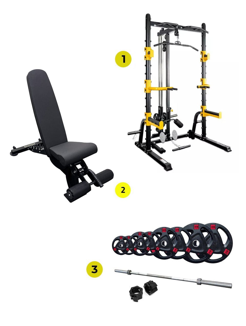 Combo Offer Squat Rack MDL66 + 7 Ft Bar And 80 Kg Tri Grip Set With Adjustable Bench A8007