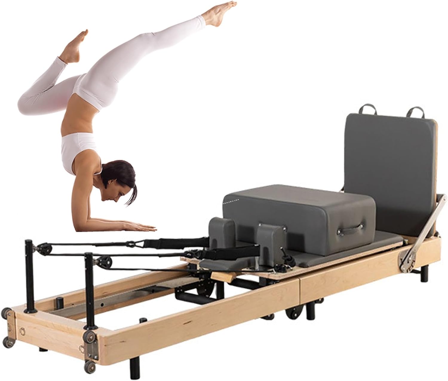 HugoFit USA Pilates Reformer,Foldable Pilates Reformer For Home Workouts,Reformer Pilates Machine Wooden,Pilates Studio Machine
