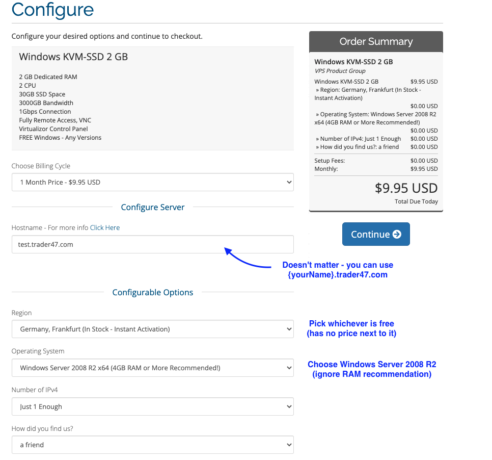 Configure your VPS order on Cloudzy