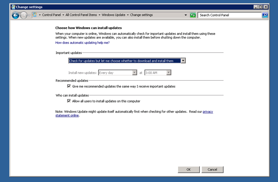 Disable automatic Windows Updates for Windows Server 2012 R2