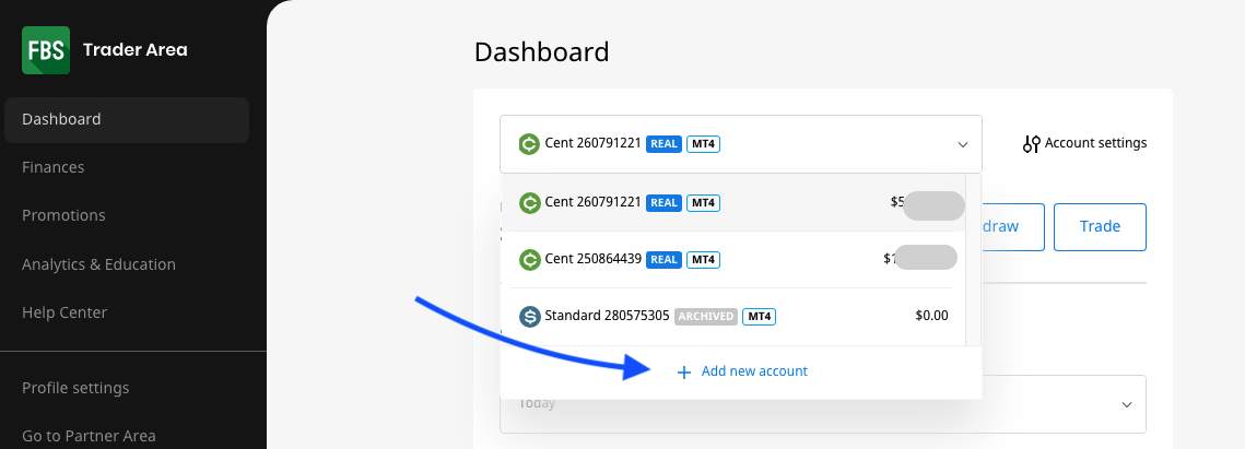 How to add another MT4 account under FBS account