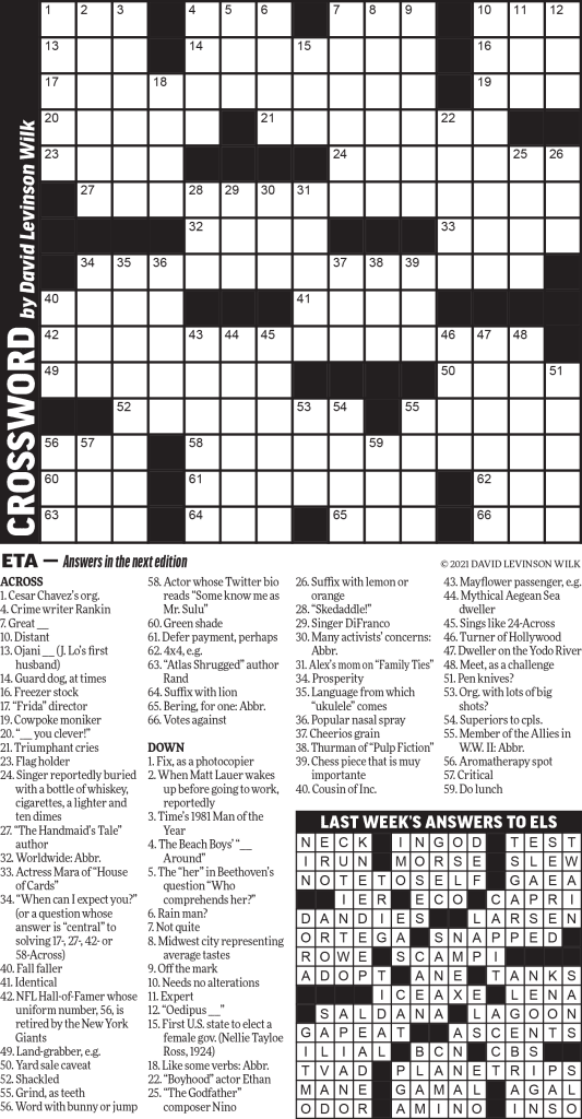 Crossword Puzzle April 20, 2021 North Coast Trader