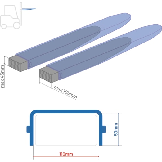 Zinkenverlängerungen 1,6m für Gabelstapler mit 105x45mm Gabeln (offen) Zinkenverlängerungen 1,6m für Gabelstapler mit 105x45mm Gabeln (offen)