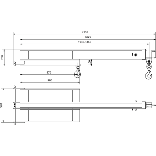 Teleskop-Kranarm 3465 mm für Stapler Teleskop-Kranarm 3465 mm für Stapler