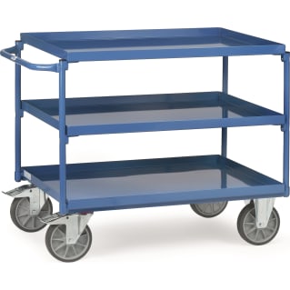 Fetra Tischwagen mit Blechwannenboden - Kapazität 400 kg - 3 Böden - Griff waagrecht